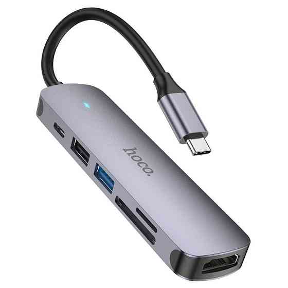 USB-хаб HOCO HB28 Type-C multi-function converter(HDTV+USB3.0+USB2.0+SD+TF+PD) Metal Gray Київ