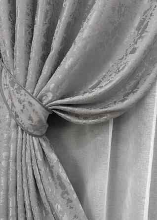 Комплект штор VR-Textil Лен Мрамор 150х270 2шт и Тюль 600х270 1714ш-1276т Серый с белым 71-009/5 Киев