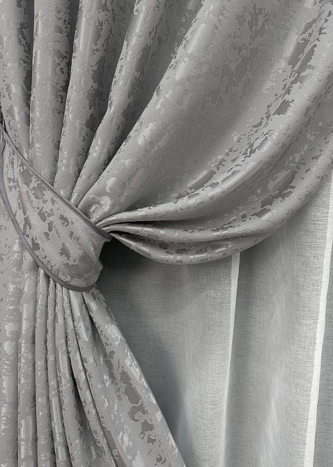 Комплект штор VR-Textil Лен Мрамор 150х270 2шт и Тюль 600х270 1714ш-1276т Серый с белым 71-009/5 Киев - изображение 4