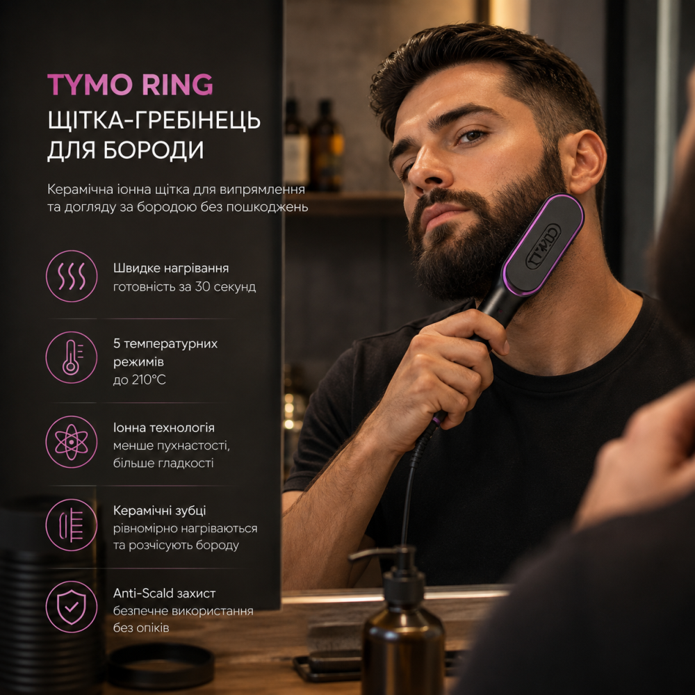 Щетка-расческа выпрямитель TYMO Ring Hair Straightener Comb для волос | Керамическая щетка Anti-Scald 210°C, 5 режимов, быстрый Киев - изображение 10