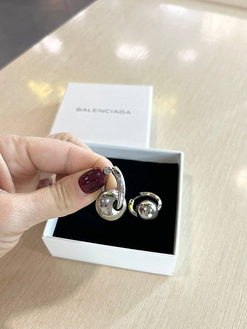 Сережки кільця Balenciaga з кульками сріблення, сережки трансформери, маленькі стильні сережки кільця Одеса - фото 6