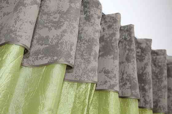 Кухонные шторы VR-Textil № 073к с ламбрекеном и подхватами салатовый с кофейно-серым 270х170 см ( 52-0297) Киев