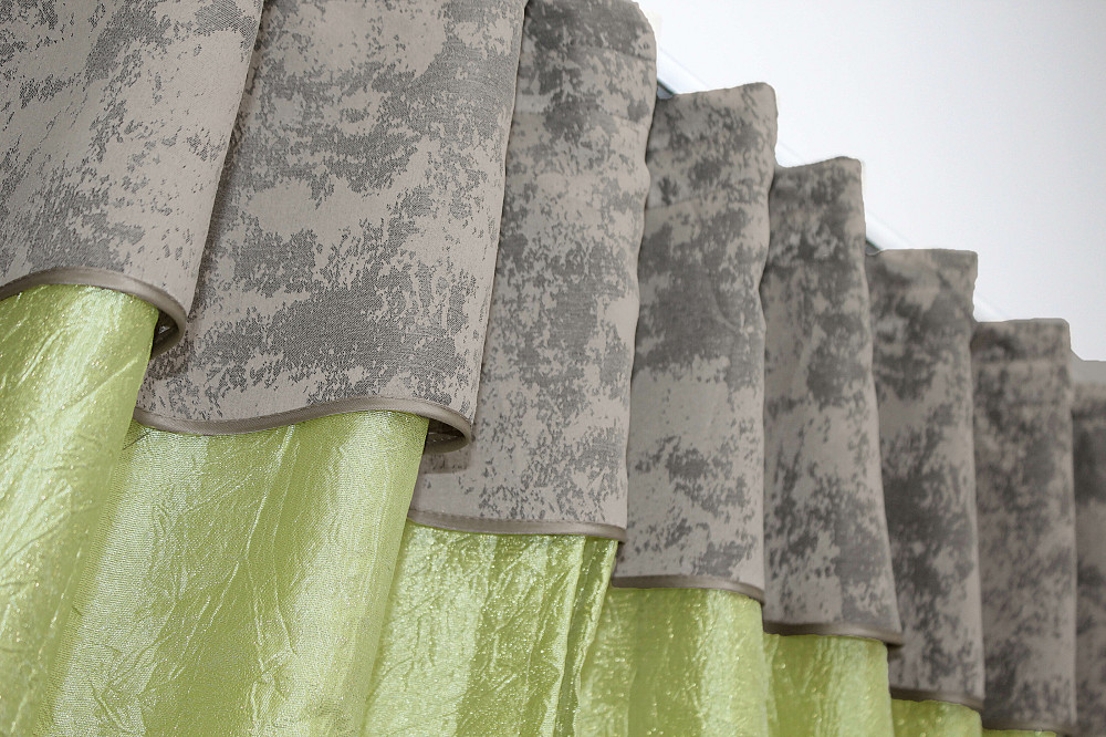 Кухонные шторы VR-Textil № 073к с ламбрекеном и подхватами салатовый с кофейно-серым 270х170 см ( 52-0297) Киев - изображение 5