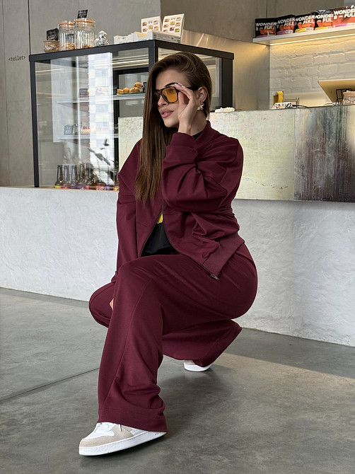 Жіночий костюм-двійка з широкими штанами Бордовий 46/48 Харків - фото 7