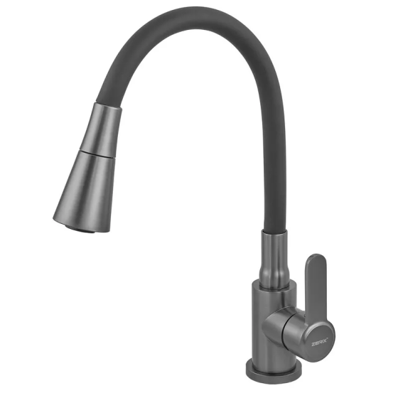 Змішувач для кухнi Zerix Eza-011-T Graphite Refl.Black (колір графіт+силіконовий вилив чорний) (ZX6145)   ( 21070 ) Харьков