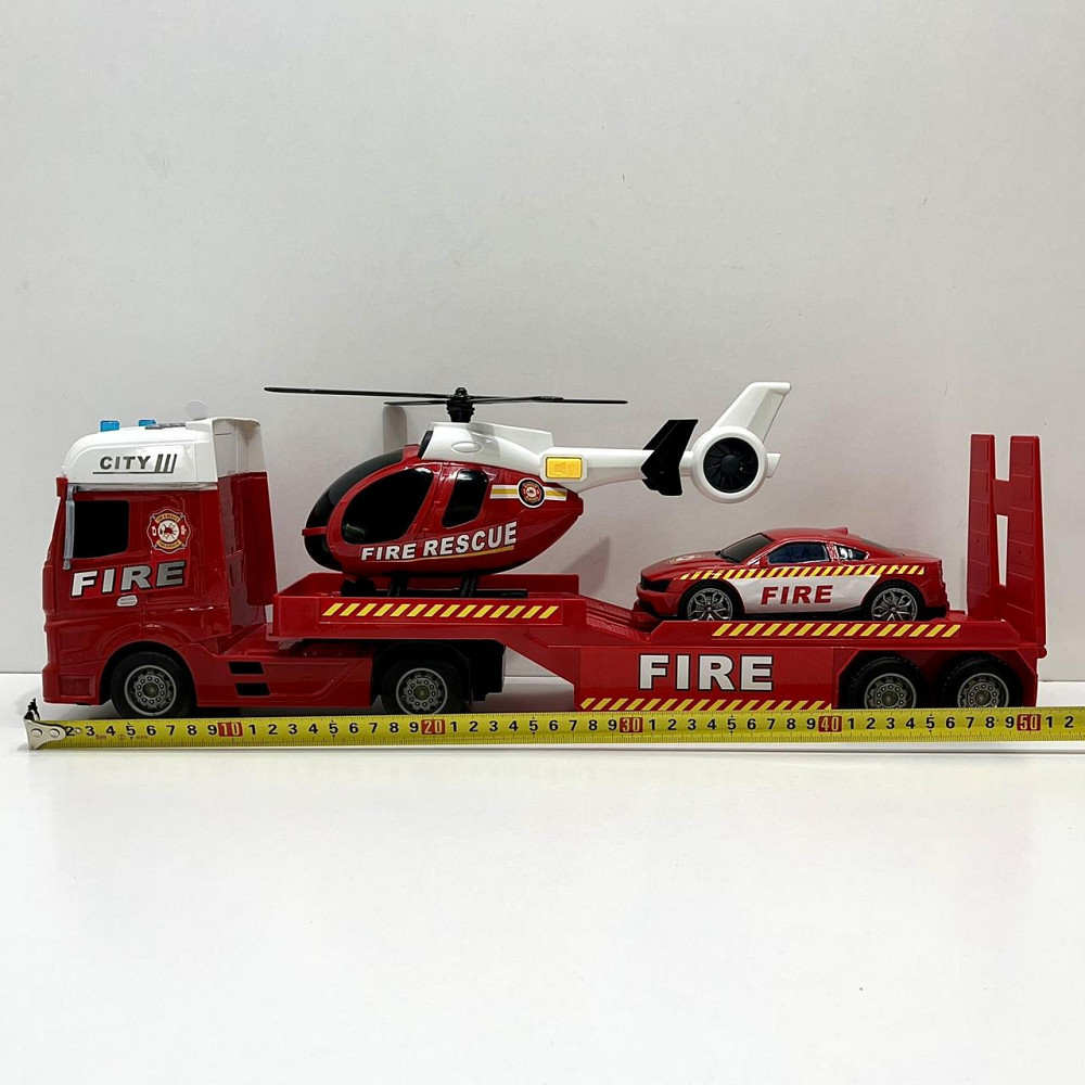 Трейлер Пожежна машина звуки підсвічування інерція гумові шини машинка вертоліт Червоний (666-66 F) Чернигов - изображение 3