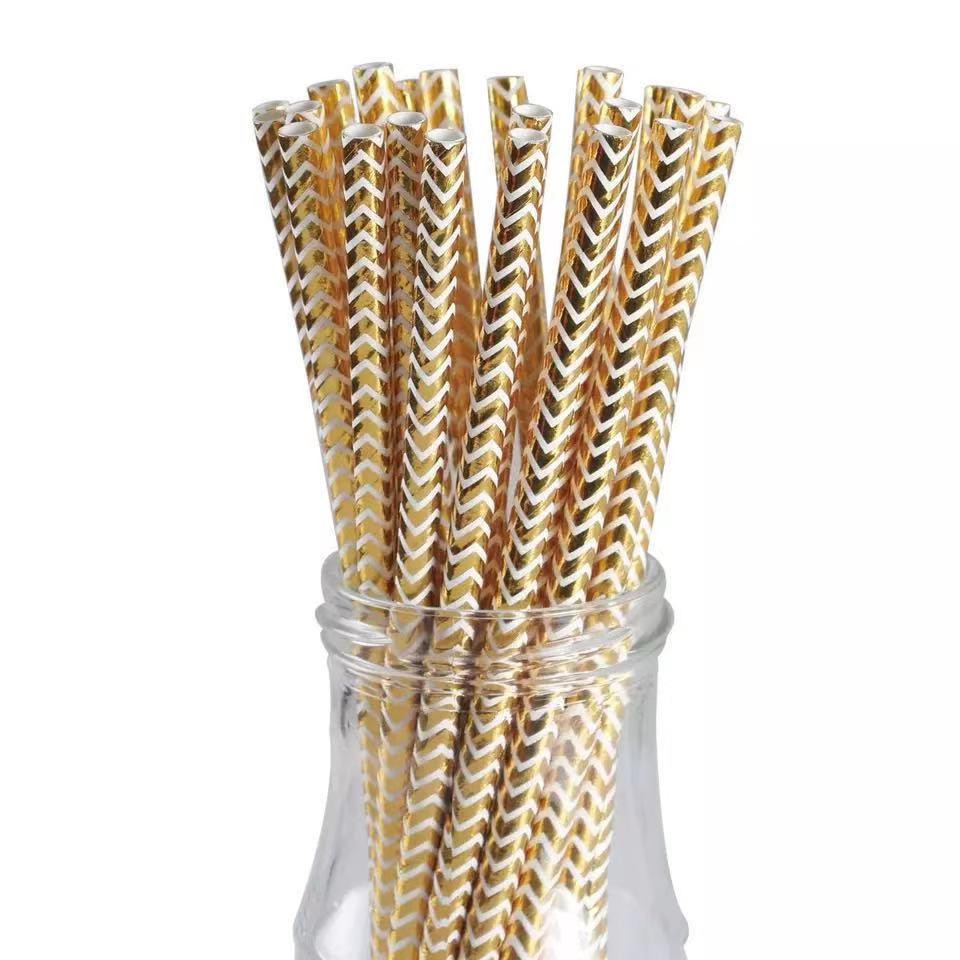 Коктейльні трубочки з геометричним принтом 25 штук 20 см золотистий Київ - фото 1