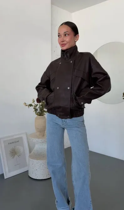 Жіноча куртка з екошкіри oversize весна-осінь — чорна, шоколад Одеса - фото 2