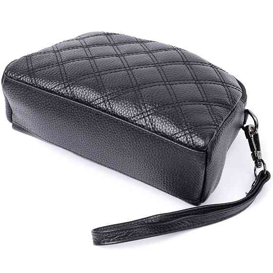 Женская сумка прошита ромбами на лицевой стороне из натуральной кожи Vintage 22807 Черный Киев