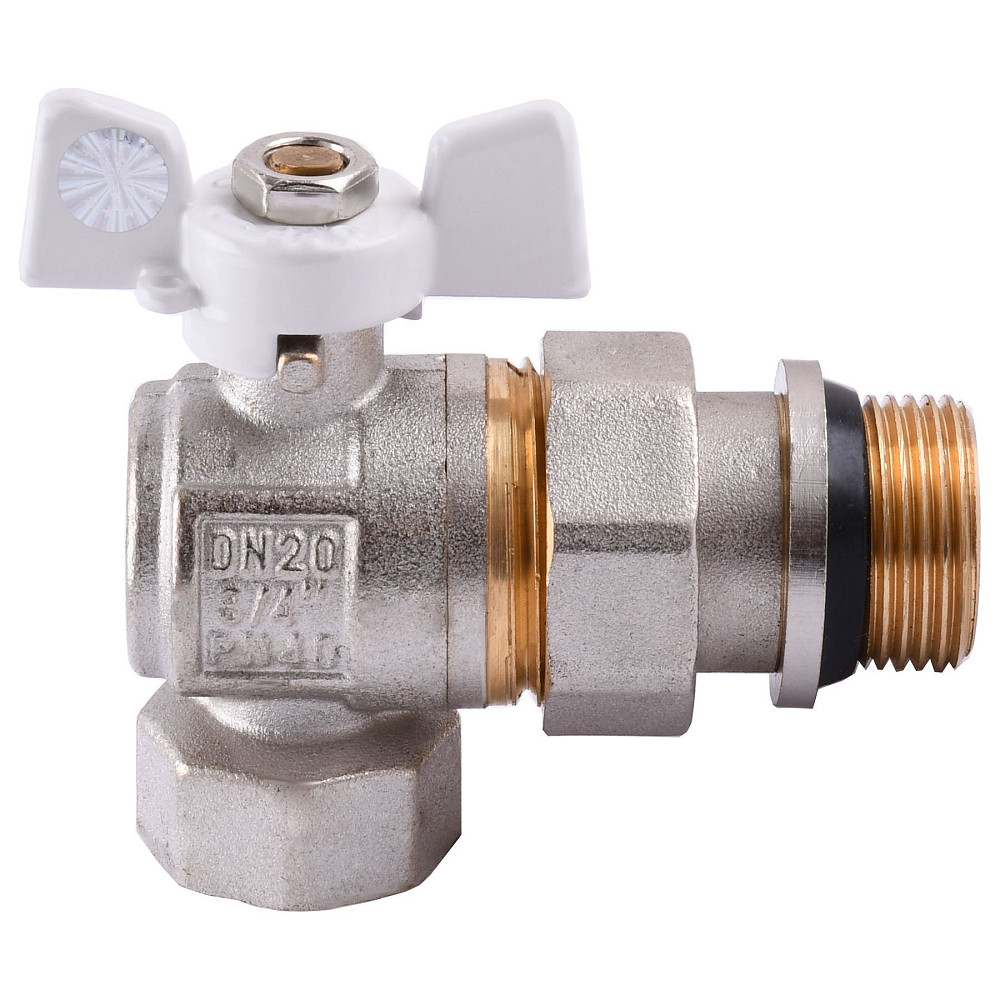 Кран кульовий кутовий з американкою Q PROFESSIONAL QP004 PN40 3/4″ антипротікання, Білий метелик Тернопіль - фото 1