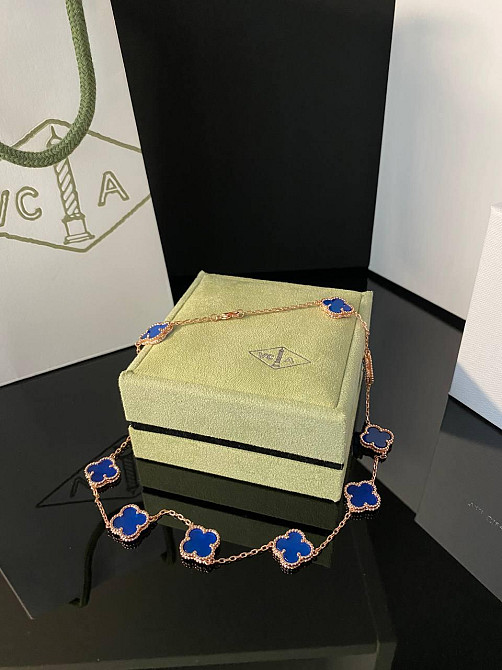 Клевер підвіска/коротка яскраво-синя, позолота 18 К/кольє синє Одеса - фото 1
