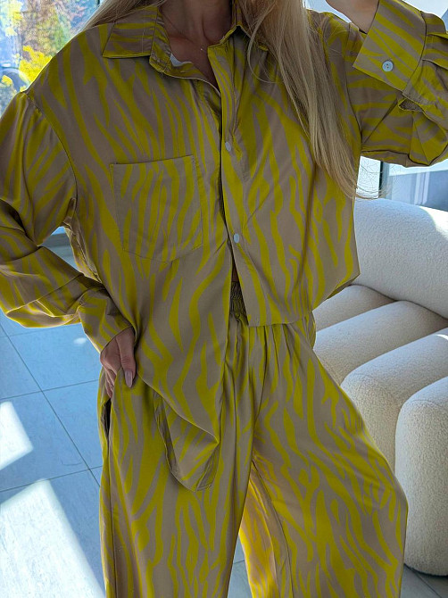Костюм-трійка з дабл сатину, oversize сорочка і штани палаццо, жовтий, розмір S-L Лубны - изображение 3