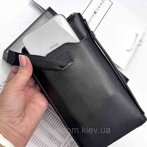 Кожаный брендовый функциональный клатч TH (6615) Киев
