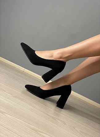 Туфли женские Meideli 3190-7 лодочки на широком устойчивом каблуке экозамша черные, 39, 24,9 см Киев