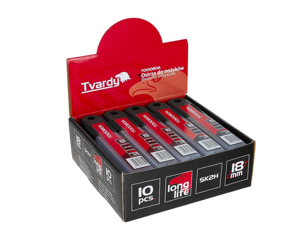 Леза ламані канцелярського ножа "Tvardy" (10шт.) антикорозійні чорні зі сталі SK2H 18 / 0,5мм Стрый - изображение 4