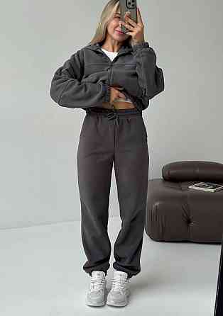 Женский повседневный теплый костюм на молнии с поларом флиса Графит, 42/44 Одесса