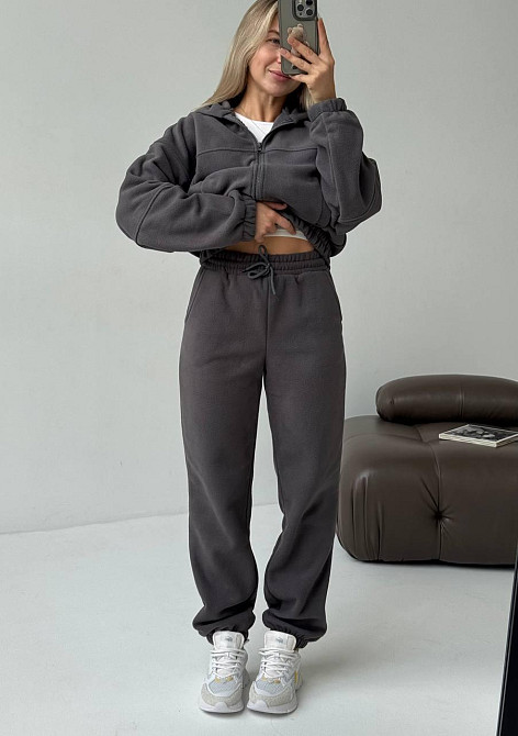 Женский повседневный теплый костюм на молнии с поларом флиса Графит, 42/44 Одесса - изображение 1