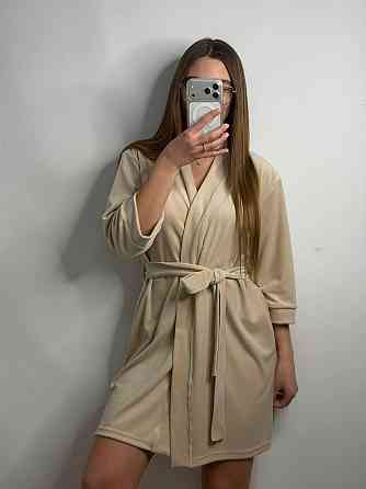 Халат жіночий плюш велюр під пояс Блакитний L Харків