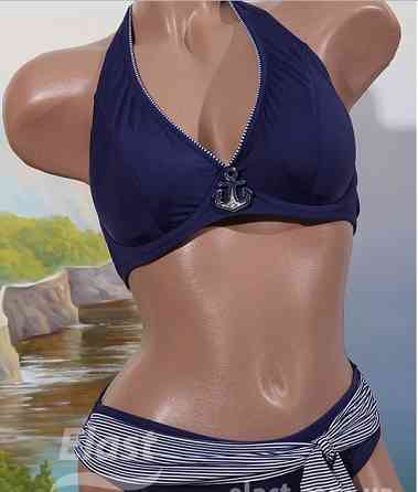 Жіночий синій купальник роздільний в смужку синій Київ