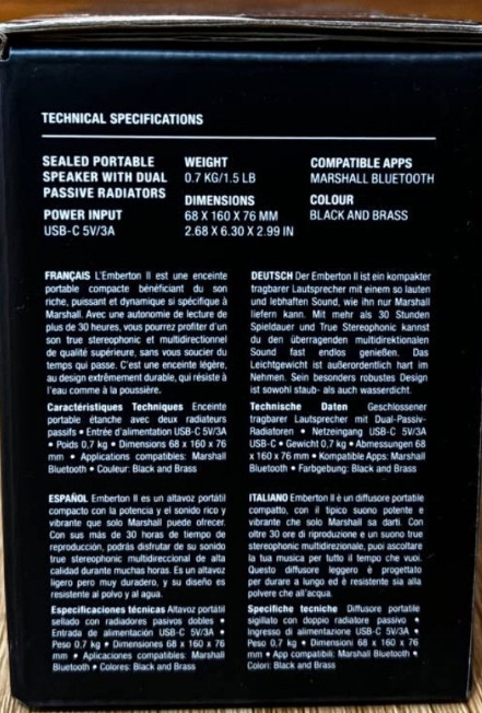 Колонка Marshall Emberton 2 II Black and Brass Нова. Харків - фото 1