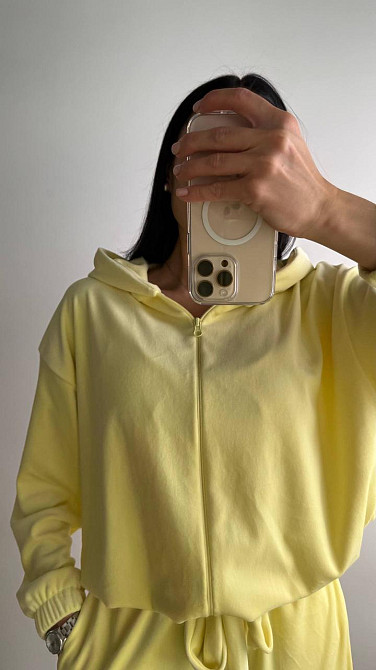 Жіночий стильний костюм-трійка: кофта топ і штани велюр плюш Лимонний, 44/46 Одеса - фото 9