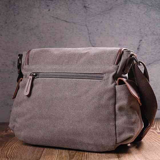 Практична горизонтальна чоловіча сумка з текстилю 21248 Vintage Сіра Київ