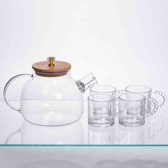 Чайний набір із товстого скла 5 предметів на 4 персони 64486-24 Коломыя