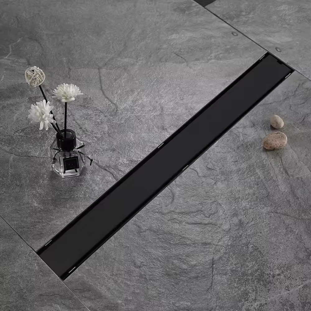 Трап для душа и ванной комнаты под плитку из нержавеющей стали для слива воды, линейный, напольный 60х6.8х2 см,черный Каменец-Подольский - изображение 1