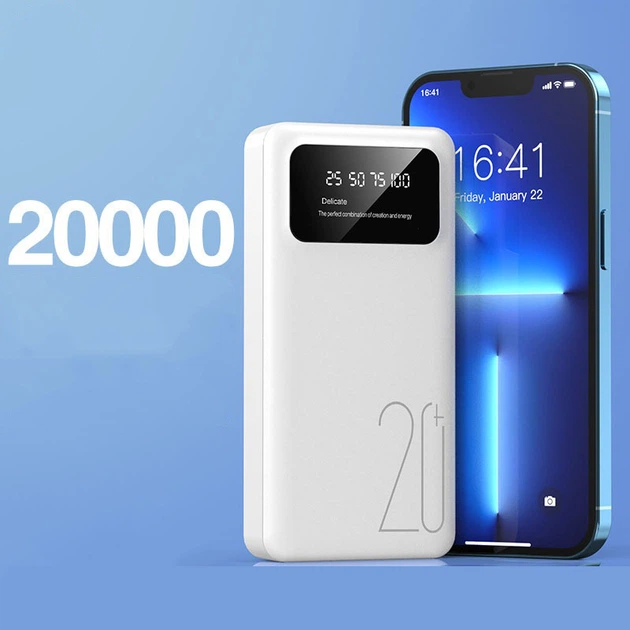 Універсальна зарядна батарея Power Bank 20000 mAh PB-LED20 Білий Київ - фото 3