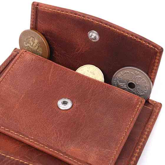 Мужское вертикальное портмоне без застежки в винтажной коже KARYA 21363 Рыжий Киев