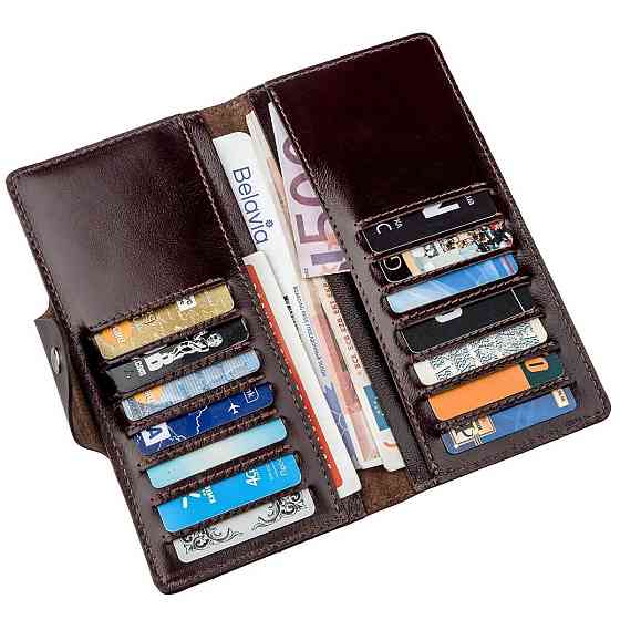 Гаманець вертикальний зі шкіри Алькор на кнопках SHVIGEL 16171 Коричневий Київ