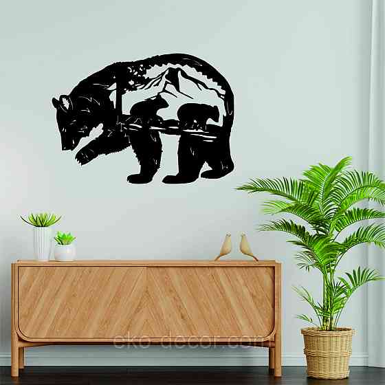 Декоративне настінне Панно «Ведмідь», Декор на стіну 90*64 см, Чорний Київ