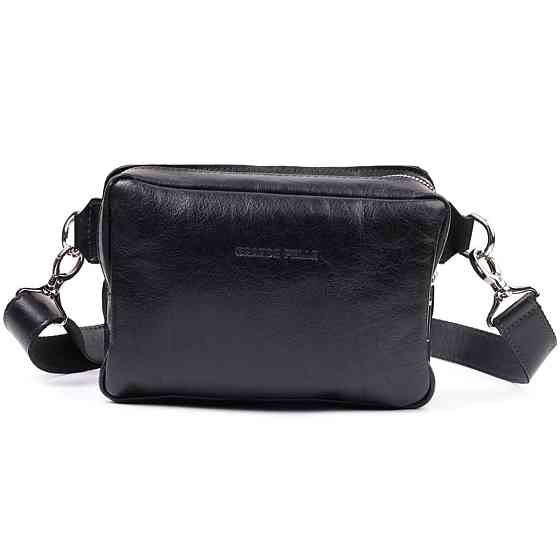 Сумка бананка прямоугольного формата из качественной натуральной кожи GRANDE PELLE 22576 Черный Киев