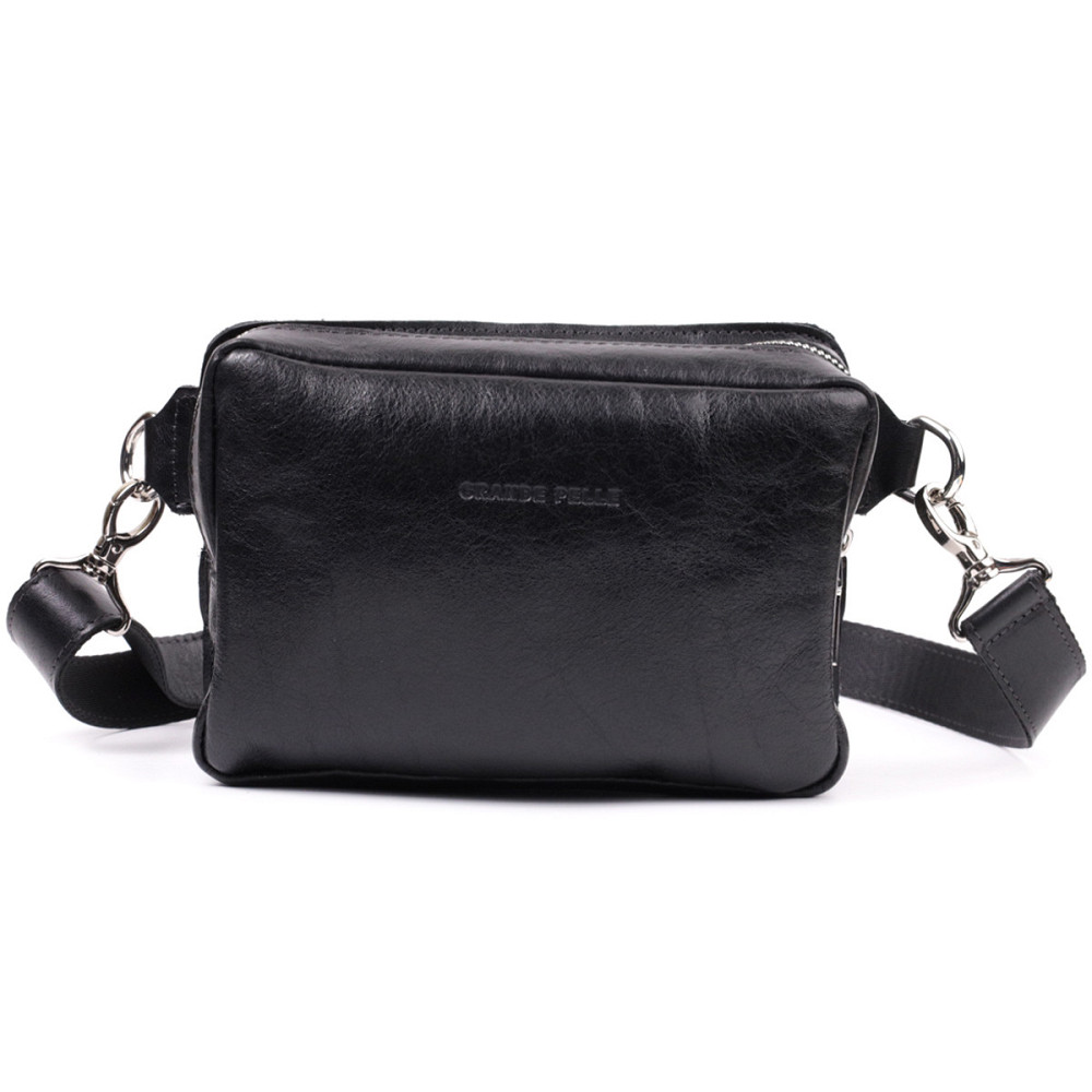 Сумка бананка прямоугольного формата из качественной натуральной кожи GRANDE PELLE 22576 Черный Киев - изображение 5