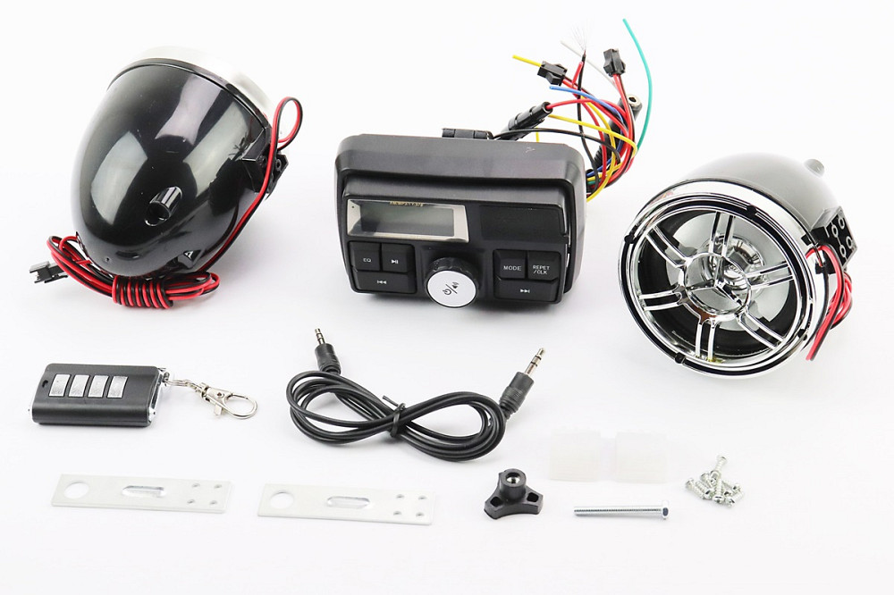 АУДІО-блок з ЖК дисплеєм (МРЗ-USB / SD, FM, пультДУ, сигналізація) + колонки 2шт (хром.) Бершадь - фото 2