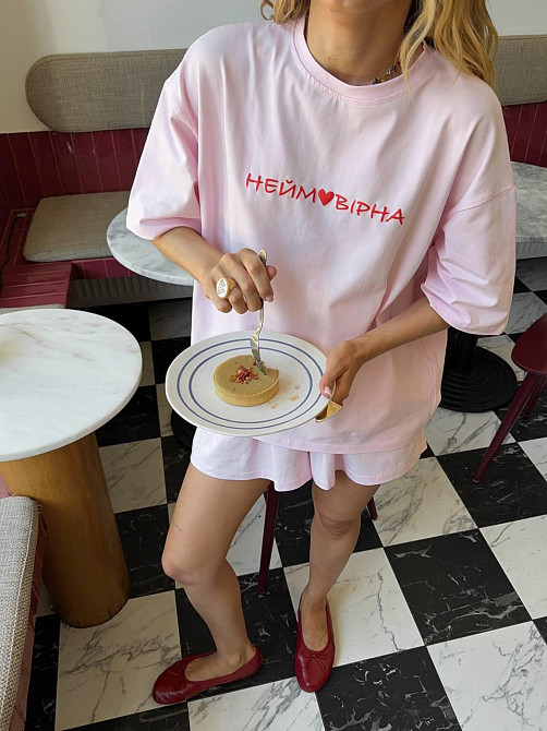 Летний костюм футболка и шорты из турецкого кулира, oversize, розовый, размер 46/48 Лубны - изображение 14
