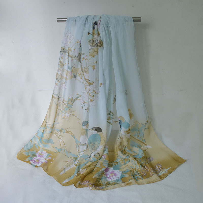 Женский шифоновый шарфик с птицами 145 на 48 см разноцветный Киев - изображение 3