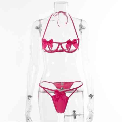 Комплект білизни жіночий еротичний з бантами S рожевий Київ