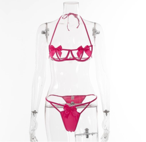 Комплект білизни жіночий еротичний з бантами S рожевий Київ - фото 4