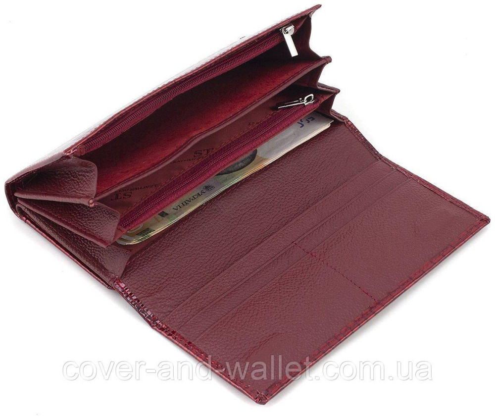 Бордовий лаковий жіночий гаманець для карток з натуральної шкіри ST Leather (S9001A) Київ - фото 4