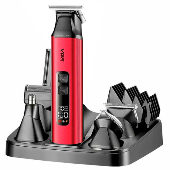 Машинка для стриження акумуляторна VGR V-117 LCD IPX6 + підставка (14 насадок) Червоний Вінниця