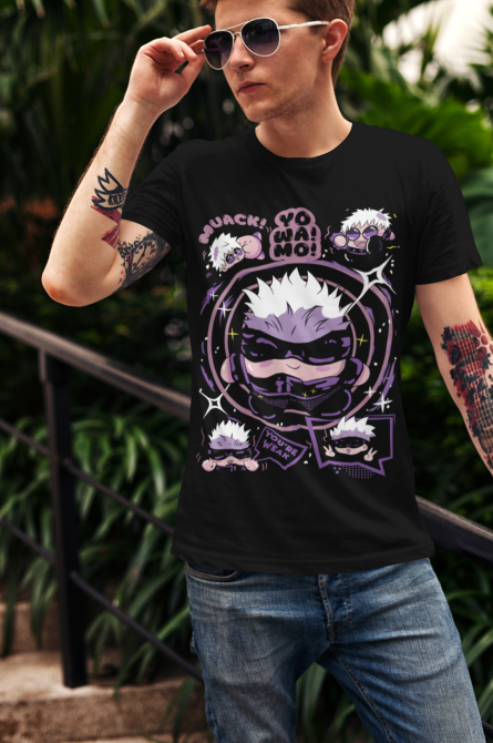 Футболка для хлопчика з аніме принтом Саторо Годжо Гамінг Джапан оверсайз (зріст від 165 до 180) Чорний AnimeJ0786m Дніпро - фото 4