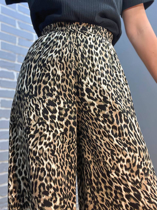 Брюки жіночі Irel 2080 пояс резинка леопардовий принт широкі палаццо one size, коричневий, one size Одеса - фото 2