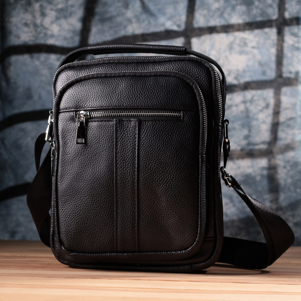 Мужская вертикальная сумка из натуральной кожи Vintage sale_15112 Черный Киев - изображение 9