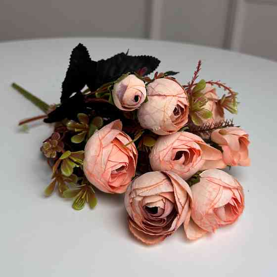 Букет Ранункулюсів штучний, 30 см, 5 стебел, 8 квіток/мікс (2 букети в уп.). Колір: персиковий XB-58 Львів