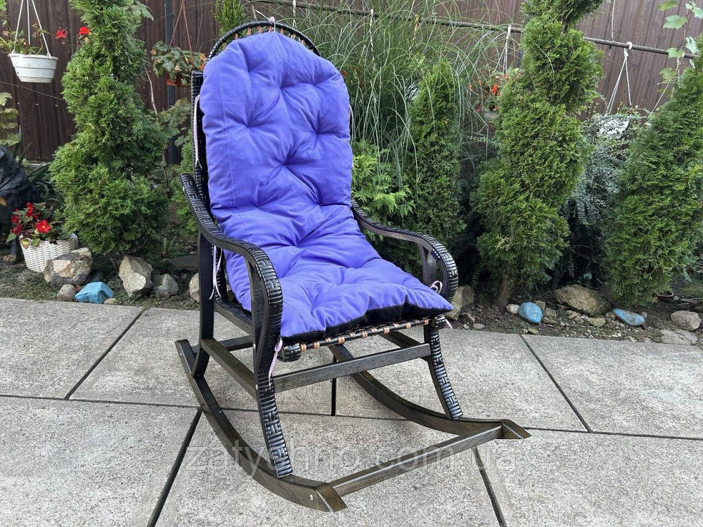 Крісло качалка чорна з синьою накидкою Київ - фото 2