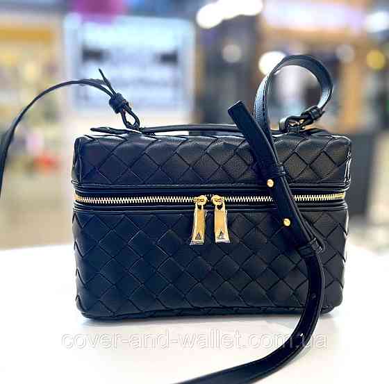 Брендова стильна жіноча сумочка з плетеної шкіри чорного кольору Virginia Conti Київ