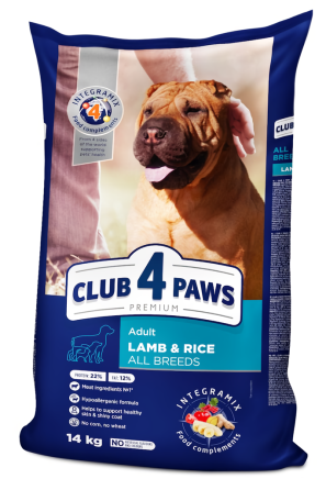 Полнорационный сухой корм CLUB 4 PAWS (Клуб 4 Лапы) Премиум (ягненок/рис) для взрослых собак всех пород, 14 кг Винница