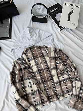 Женская оверсайз рубашка в клетку с капюшоном турецкий кашемир Одесса