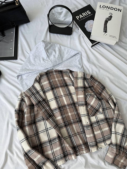 Женская оверсайз рубашка в клетку с капюшоном турецкий кашемир Одесса - изображение 3